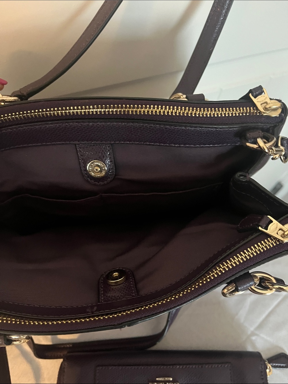 Coach Dark Plum Leather Satchel with Matching Wallet - Picture 7 of 9